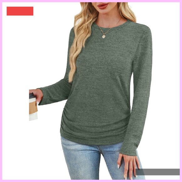 Long Sleeve Ruched Tunic Sweater, Trendy Fall Winter Top, Women's Sizes S-XXL - Picture 2 of 4